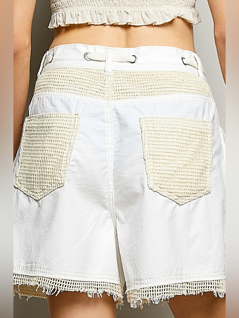 POL White Denim Drawstring Jean Shorts with Fringe Trim - Picture 8 of 8